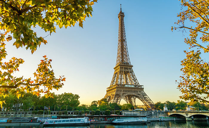 The Eiffel Tower and the Seine in Paris in autumn